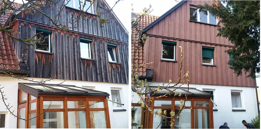 Bild 3 Maler - arbeiten  Haus Holzfassade Klinker Giebel u. Dachüberüberstand Traufe 