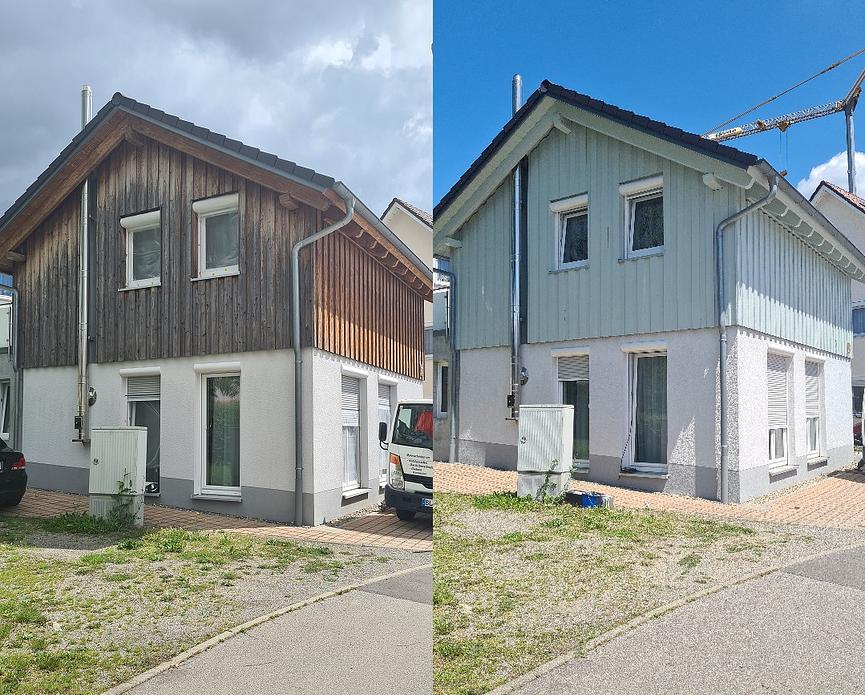 Bild 2 Maler - arbeiten  Haus Holzfassade Klinker Giebel u. Dachüberüberstand Traufe 