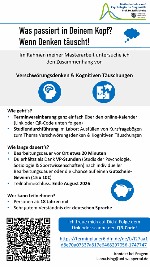 Bild 1 Teilnehmende für psychologische Studie (nur 20min) in Wuppertal gesucht!