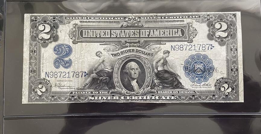 Bild 1 2 Dollar 1899 silver certificate, Silberzertifikat