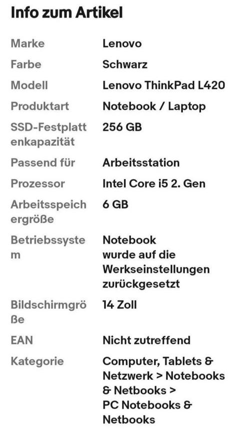 Bild 3 Lenovo ThinkPad L420 6GB RAM 256GB Laptop 35,6 cm