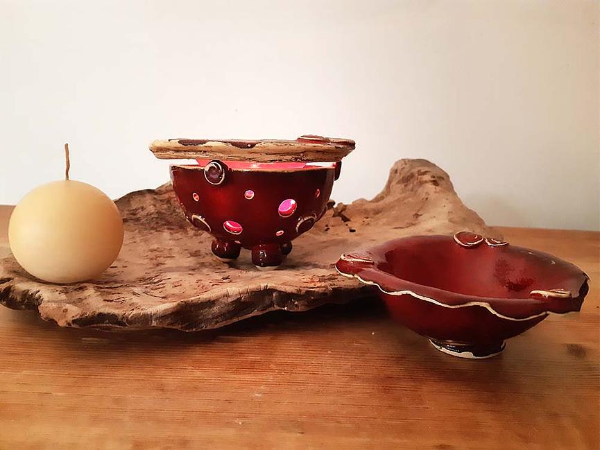 Bild 5 handgetöpferte Duftlampe und Schale