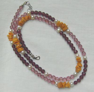 Bild 3 Halskette, Longkette mit Kristallperlen, Jade und Perlen