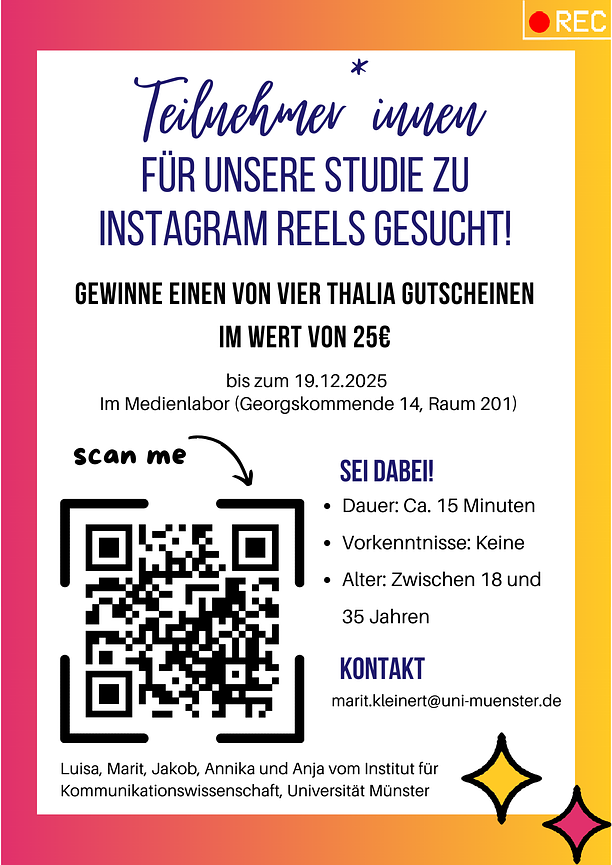 Bild 2 Teilnehmer*innen für unsere Studie zu Instagram Reels gesucht! 😊