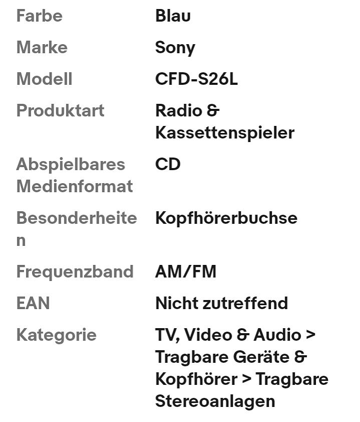 Bild 3 Sony CFD-S26L Stereorecorder Ghettoblaster Boombox CD, Radio, Kassette