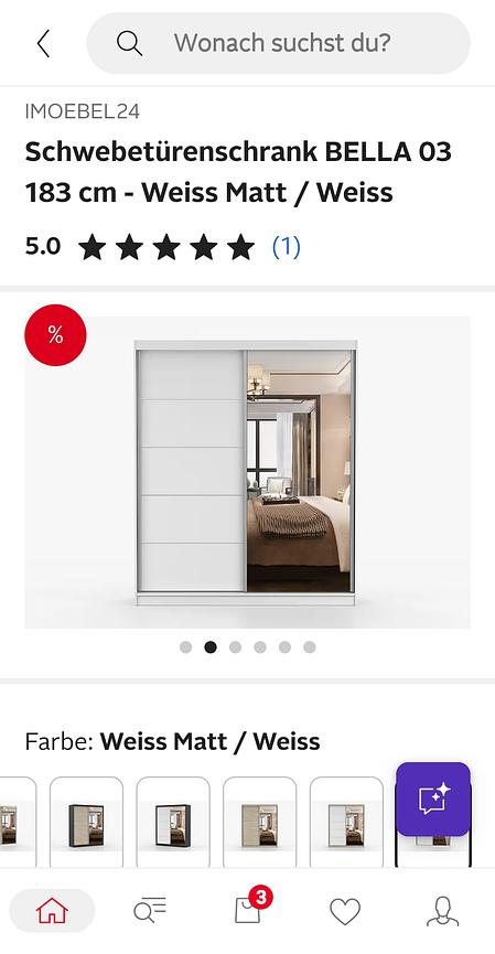 Bild 1 Scwebertür kleider schrank mit spiegel und matt weis