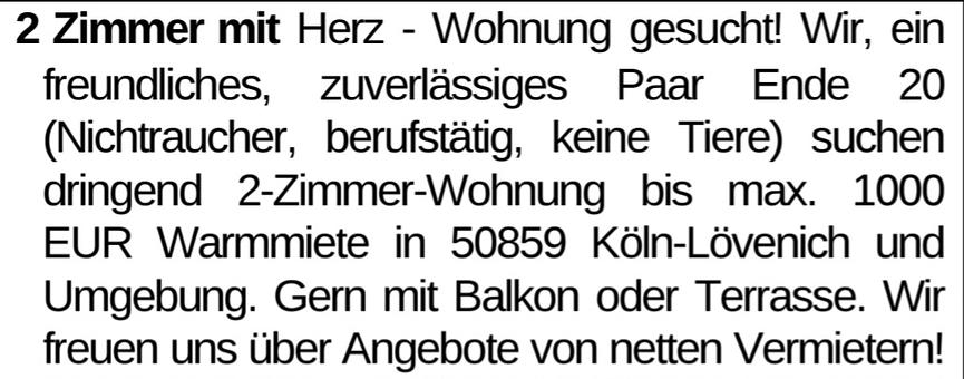 Bild 1 2 Zimmer mit Herz - Wohnung gesucht!