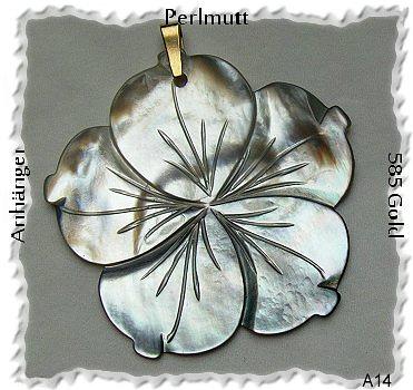 Bild 1 floraler Perlmuttanhänger, Anhängerschlaufe 585 Gold