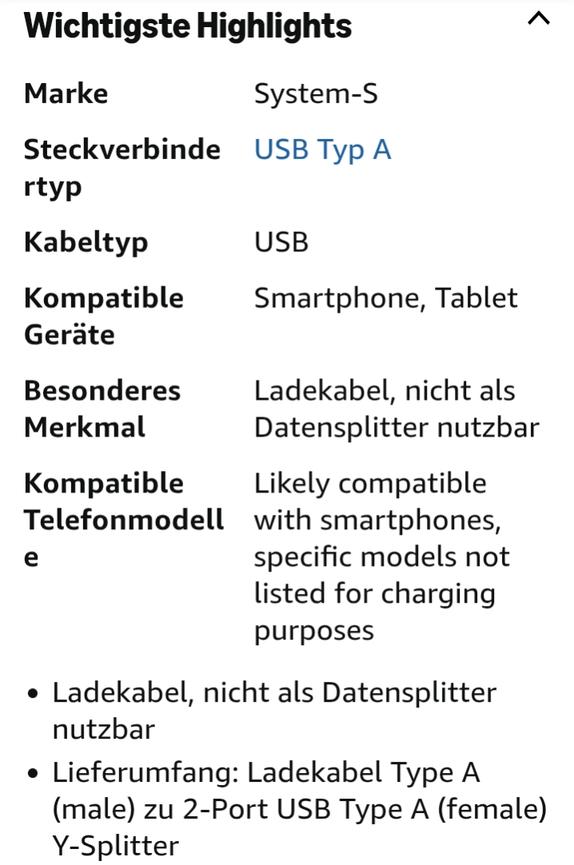 Bild 3 Kabel USB Typ A Stecker zu 2 x USB Typ A Buchse Y-Splitter Ladekabel