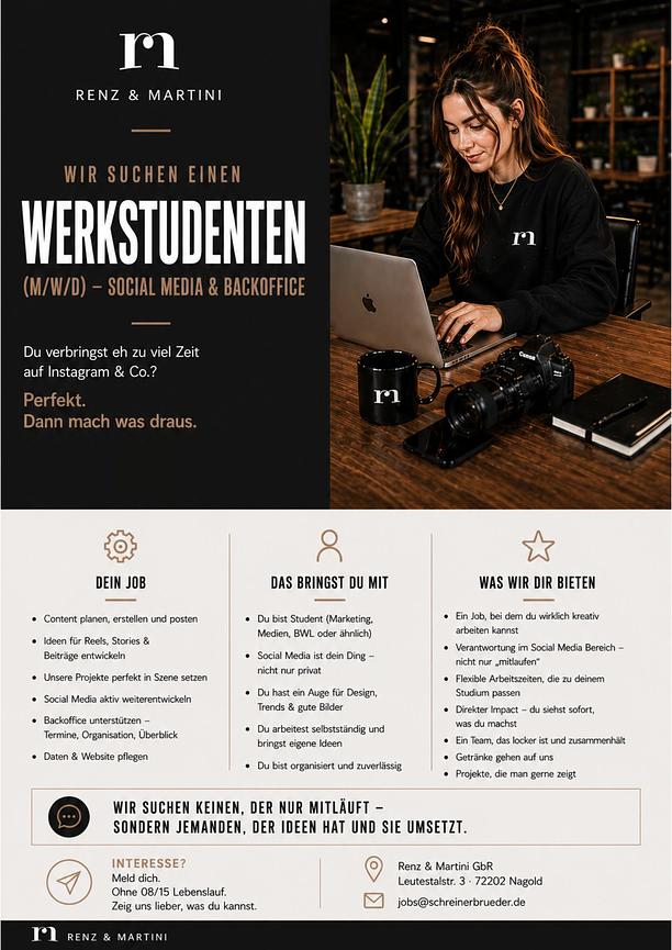 Bild 1 WIR SUCHEN EINEN WERKSTUDENTEN (M/W/D) – SOCIAL MEDIA & BACKOFFICE