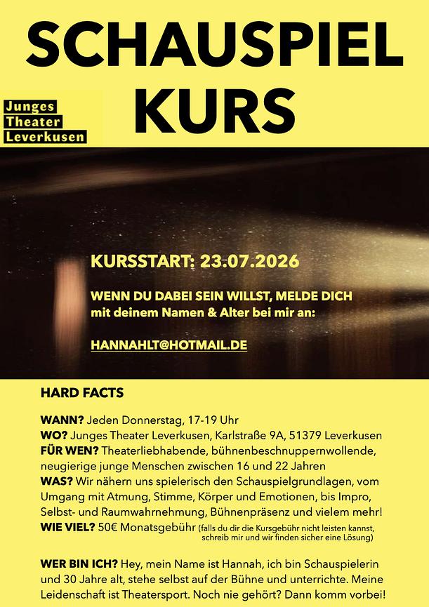 Bild 1 Professioneller Schauspielkurs am Jungen Theater Leverkusen, für 16-22 Jährige