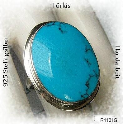 Bild 5 Türkisring mit einen großen Türkisstein, 925 Silber