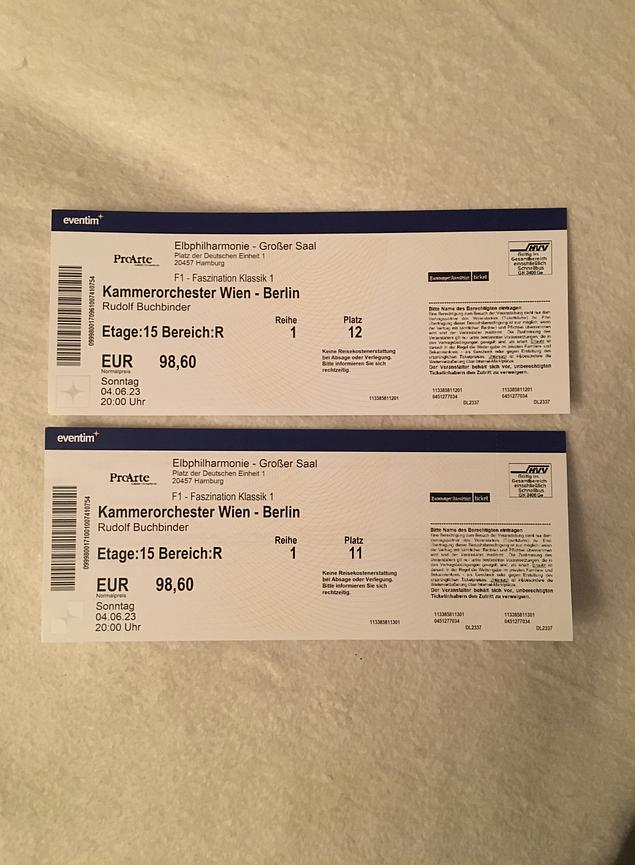 Bild 1 Elbphilharmonie 2 Tickets zu verkaufen