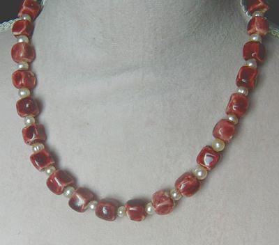 Bild 1 Edelsteinkette, roter Achat mit Perlen