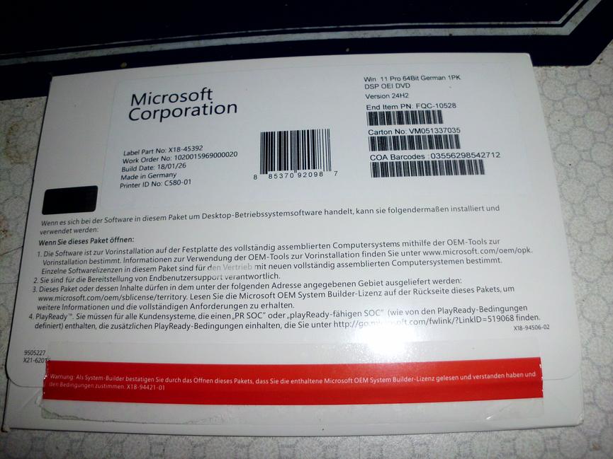Bild 6 gebe hier ein mal windows 11pro dvd mit kay dazu eine 1tb hdd festplatte ab