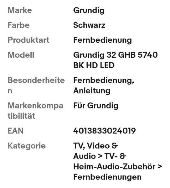 Bild 4 Zubehör: Fernbedienung + Anleitung Für Grundig 32 GHB 5740 BK HD LED Fernseher