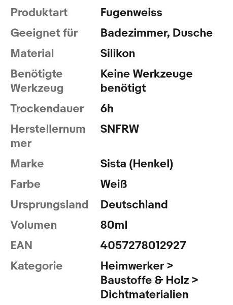 Bild 2 Sista ® (Henkel) Neue Fuge Fugensanierung Silikon Fugenweiss 80ml weiss