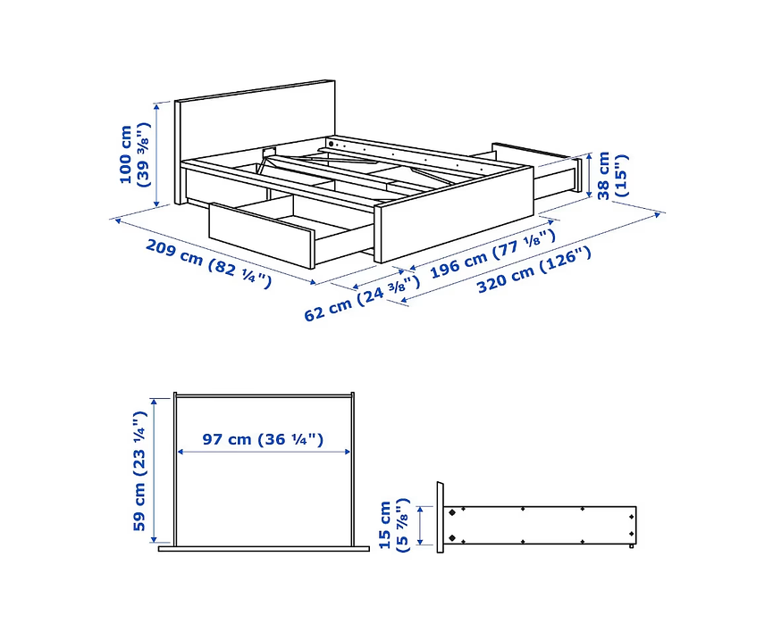 Bild 4 Ikea Malm Bettgestell180cm x 200cm Lattenroste mit 4 Schubladen 175 € VB