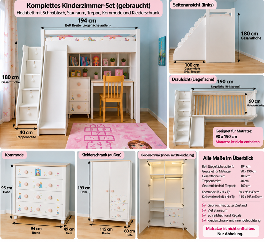 Bild 1 „Hochbett Kinderzimmer komplett – Schreibtisch, Rutsche, Schrank