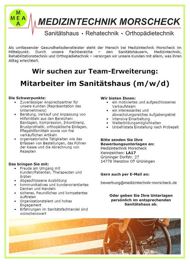 Bild 2 Sanitätshausfachverkäufer / MFA m/w/d 12051 Berlin Voll- o. Teilzeit