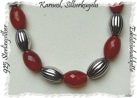 Bild 2 Edelsteincollier, Karneol mit Silberkugeln, 925 Silber
