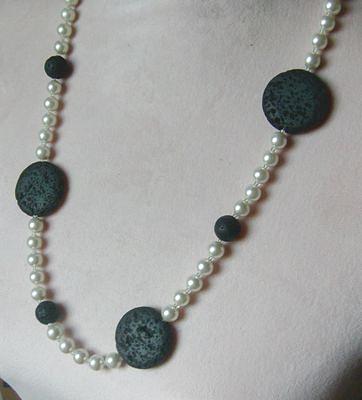 Bild 1 Perlen-Lavakette, Longkette, sportlich, chic und elegant