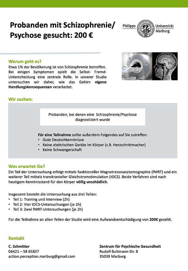 Bild 1 Patienten mit Schizophrenie/Psychose für Studie gesucht: 200€ 