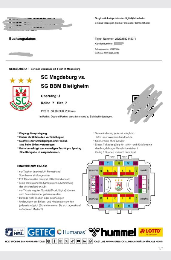 Bild 2 2 Karten Handball-Bundesliga SC Magdeburg - SG BBM Bietigheim 26.06.2026 I 20:00