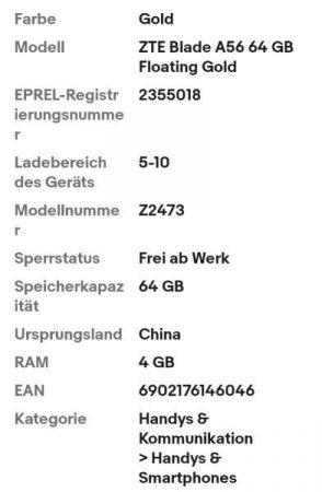 Bild 3 ZTE Blade A56 64 GB Floating Gold Dual SIM Smartphone Handy Mobiltelefon