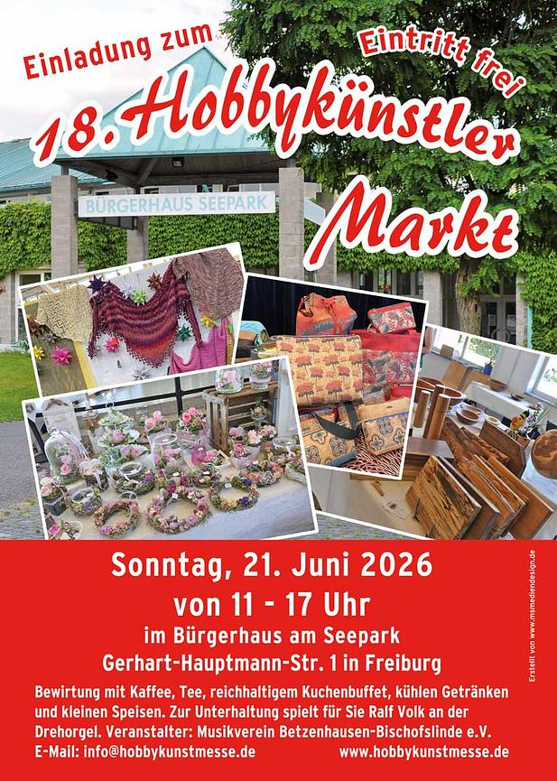 Bild 1 Hobbykünstler Markt am Sonntag 21. Juni 2026 im Bürgerhaus Seepark von 11-17 Uhr