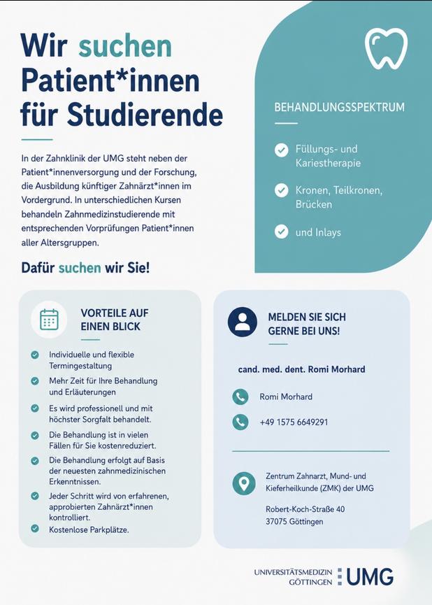 Bild 1 Patienten Zahnmedizin Studium gesucht!