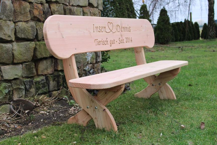 Bild 6 Terrassenbank. Gartenbank mit Gravur. Hochzeitsgeschenk. Sitzbank.