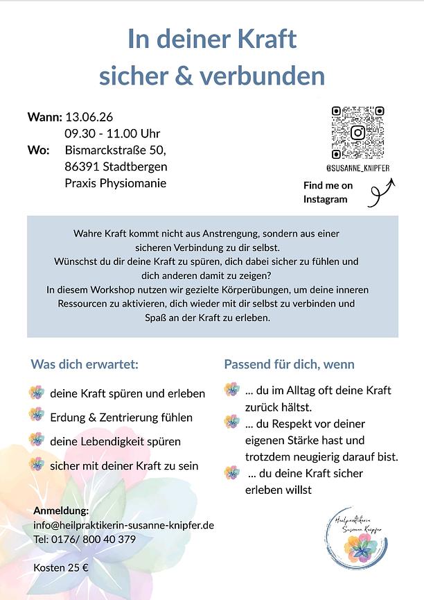 Bild 1 Selbsterfahrungsworkshop 'In deiner Kraft sicher&lebendig' Sa 13.06