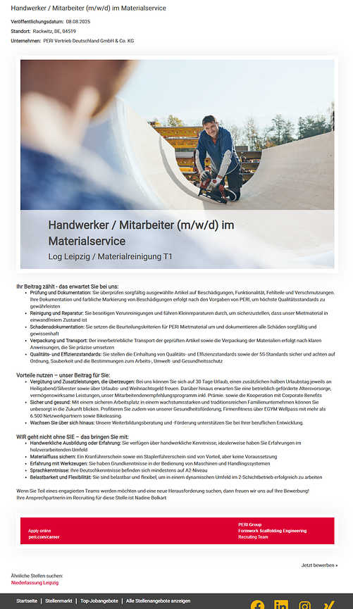 Bild 1 PERI sucht Handwerker in Rackwitz