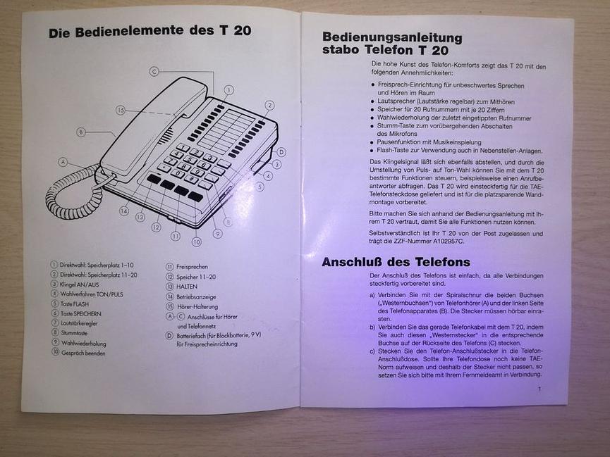 Bild 7 antikes Telefon "stabo T20"-vintage- 90iger, mit Manual - >>>15,-€