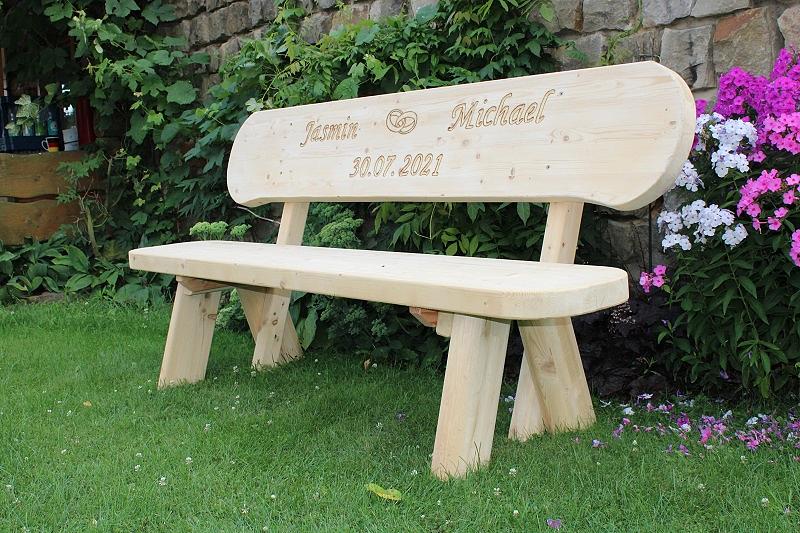 Bild 2 Gartenbank aus Leimholz mit Gravur. Hochzeitsgeschenk.  Rentners Geschenk.