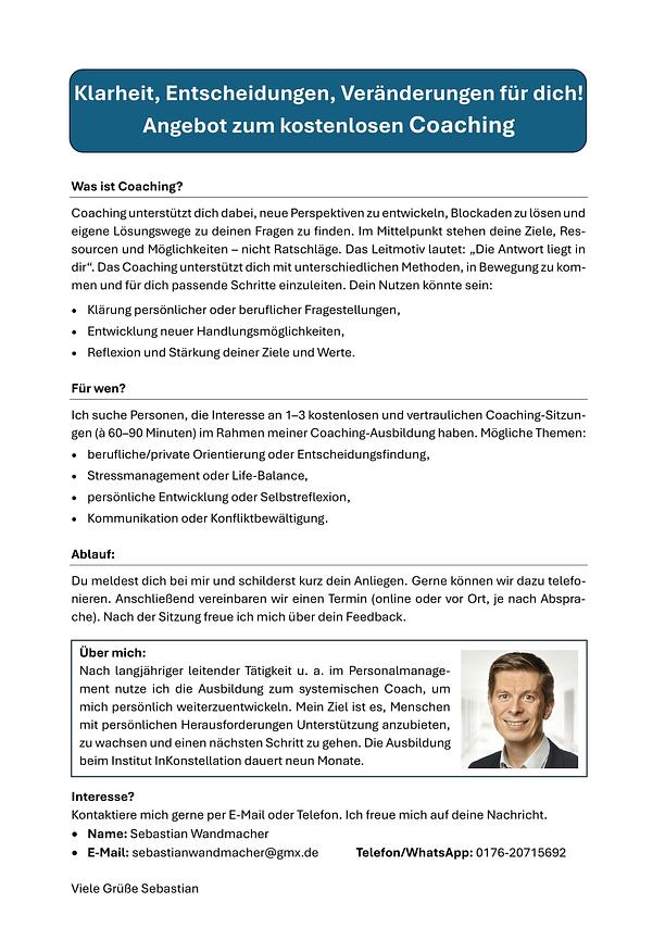 Bild 1 Angebot zum kostenlosen Coaching!