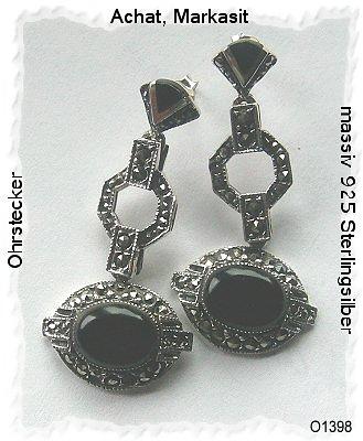 Bild 1 Edle Ohrringe, 925 Silber mit Markasiten und Achaten