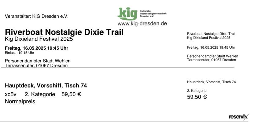 Bild 1 Dresden: Dixieland Riverboat am 16.05.25