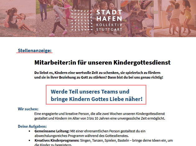 Bild 1 Minijob MitarbeiterIn für Kindergottesdienst in Bad Cannstatt