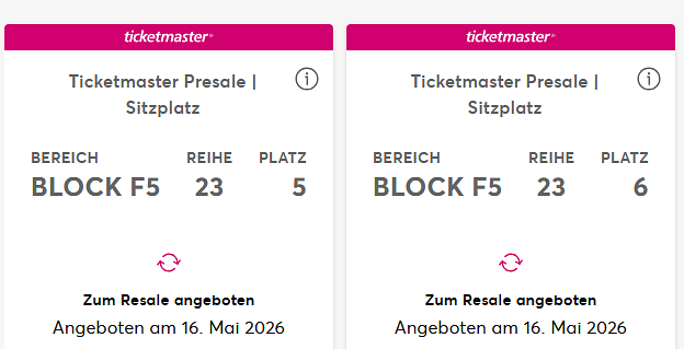 Bild 1 METALLICA BERLIN am 30.05.26 - 2 Sitzplatztickets über Ticketmaster abzugeben