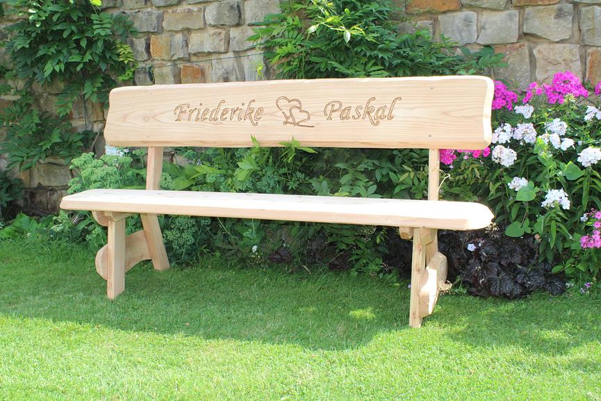 Bild 1 Gartenbank aus Holz mit Gravur. Rentnergeschenk. Hochzeitsgeschenk.