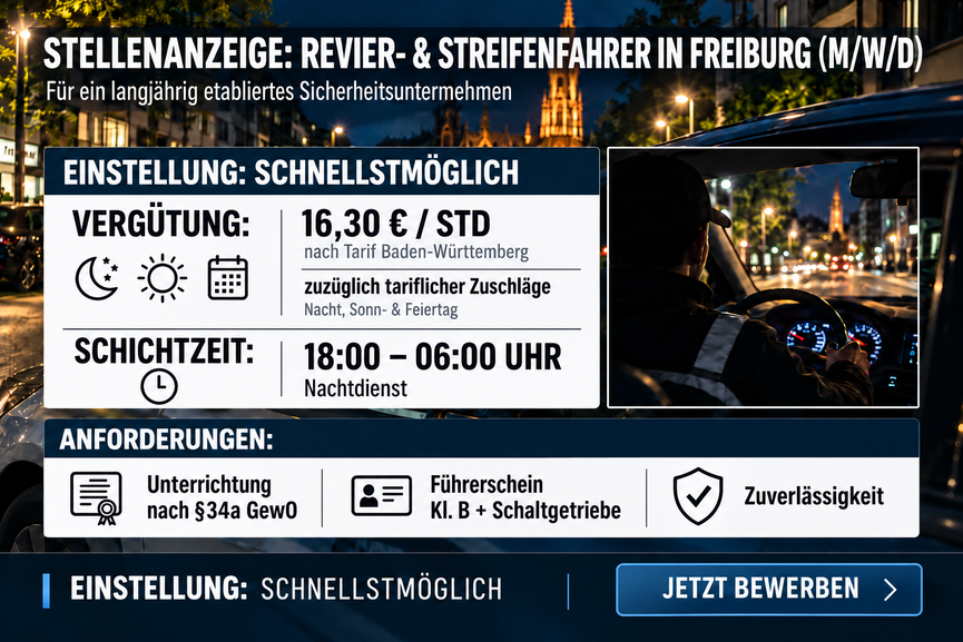 Bild 1 Revierfahrer / Streifenfahrer (m/w/d) Freiburg | 16,30 € + Zuschläge