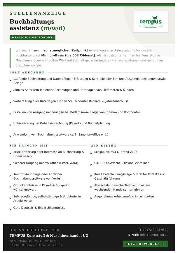 Bild 1 Minijob: Buchhaltungsassistenz (m/w/d)