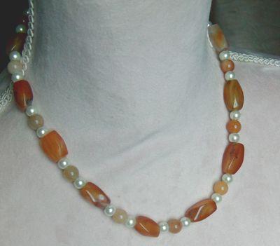Bild 1 Edelsteincollier, Karneol, Achat, Zuchtperlen