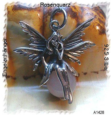 Bild 1 Engelanhänger, massiv 925 Silber mit einen Rosenquarz
