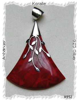 Bild 1 Korallenanhängr, rote Koralle in 925 Silberfassung