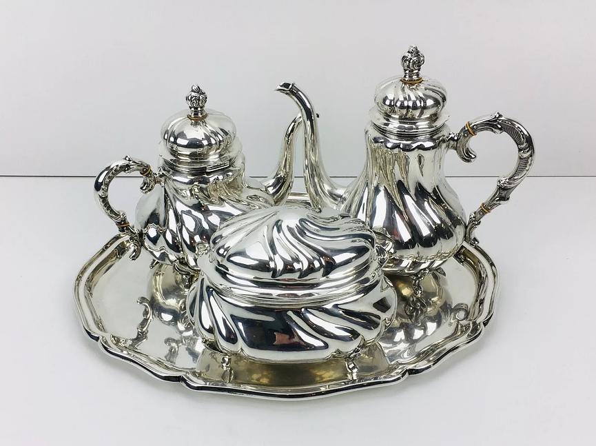 Bild 1 835 Silber Tafelsilber 3476 Gramm Chippendale Tee Kaffee Service Set