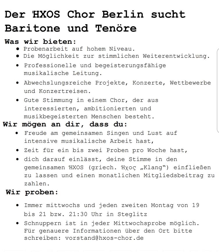 Bild 1 Ambitionierter Laien-Chor sucht Baritone und Tenöre!
