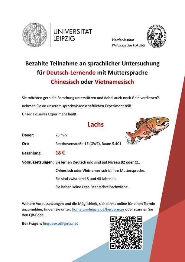 Bild 1 Bezahlte Teilnahme an sprachlichen Untersuchungen für Deutsch-Lernende